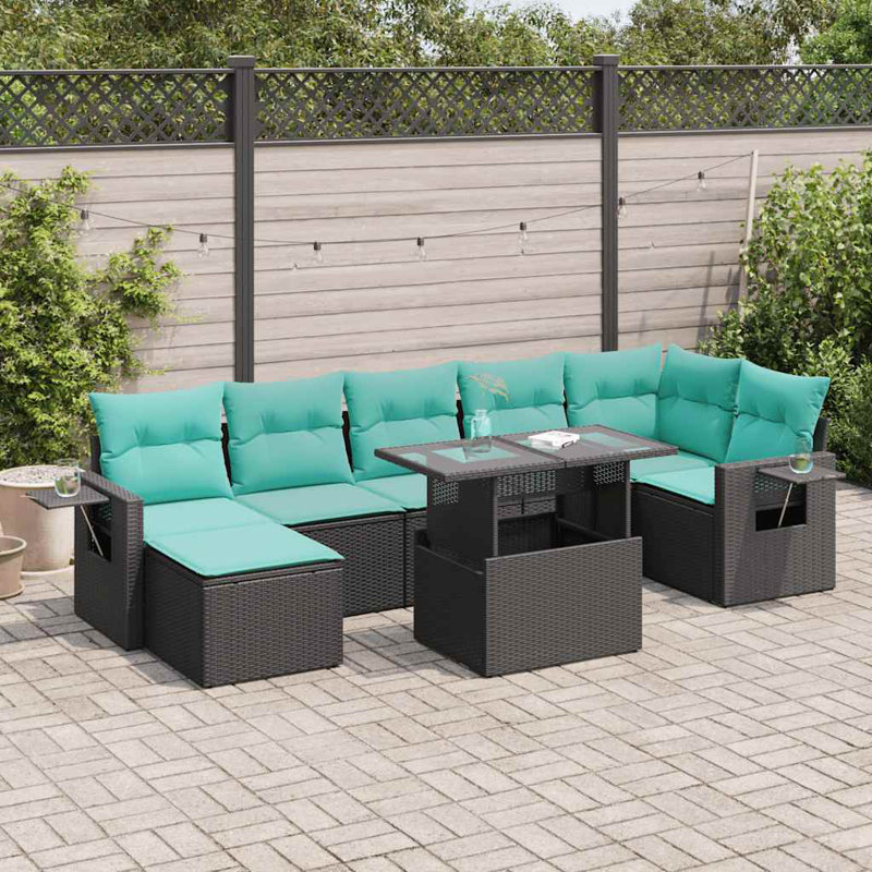  Ensemble de canapé de patio 8 pièces avec coussins en acacia de rotin noir