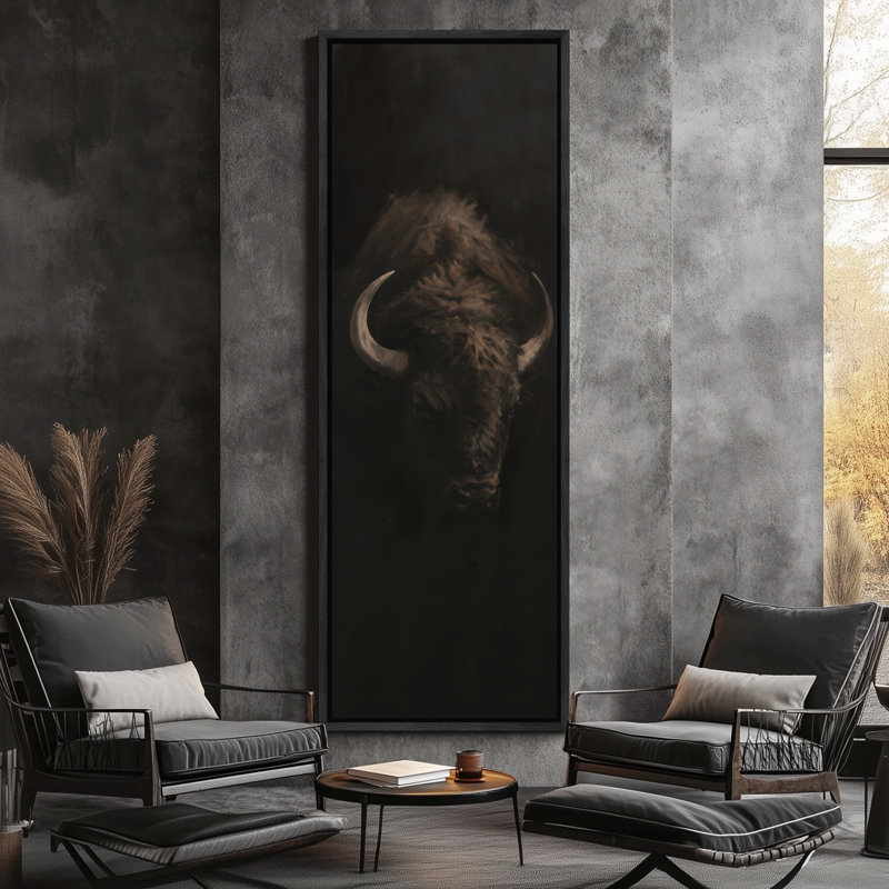 «Majestic American Bison Dark Rustic Wildlife Portrait», impression murale sur toile encadrée, H 60 po x l 20 po x P 1,5 po
