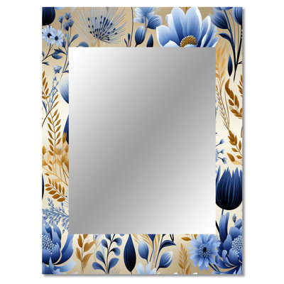 Anyla Blue Meadow Flowers Pattern - Floral Mirror, Cottage Unique Wall Mirror, Printed Metal Art