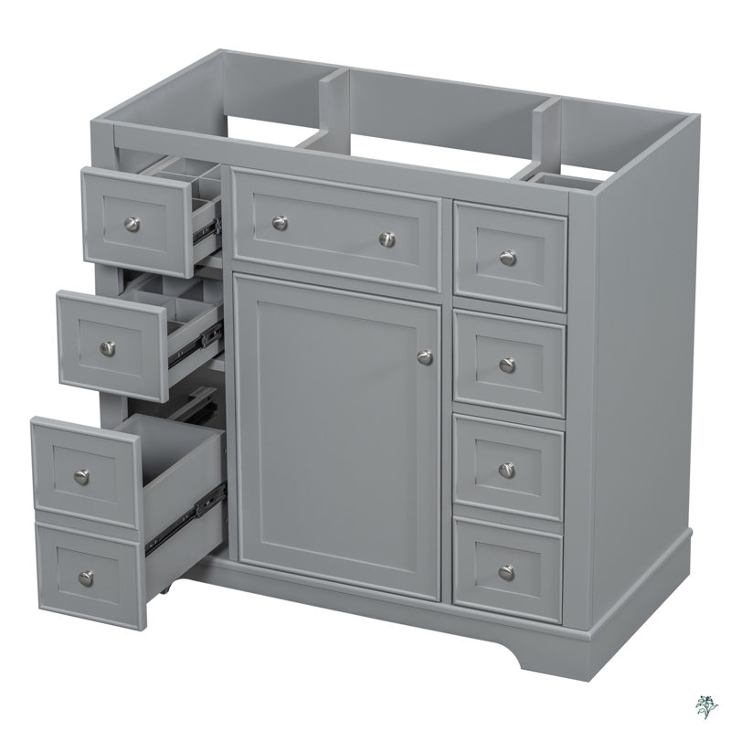 Meuble-lavabo 36 po sans lavabo, base d'armoire seulement, une armoire et six tiroirs, Gris