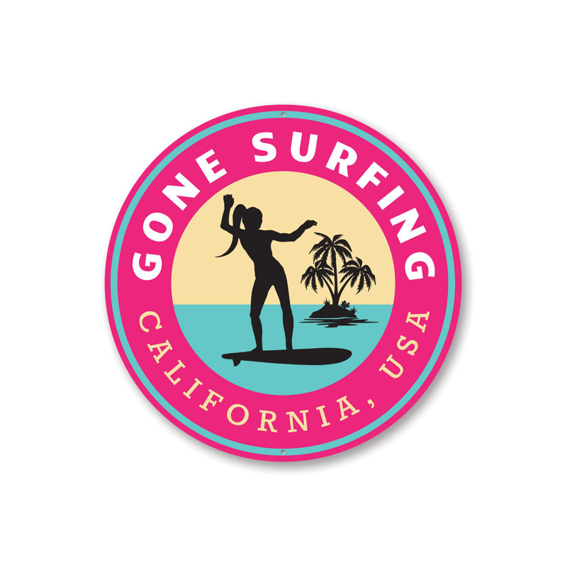 Enseigne en aluminium «Gone Surfing California», H 12 po x l 12 po x P 0,04 po, Oui