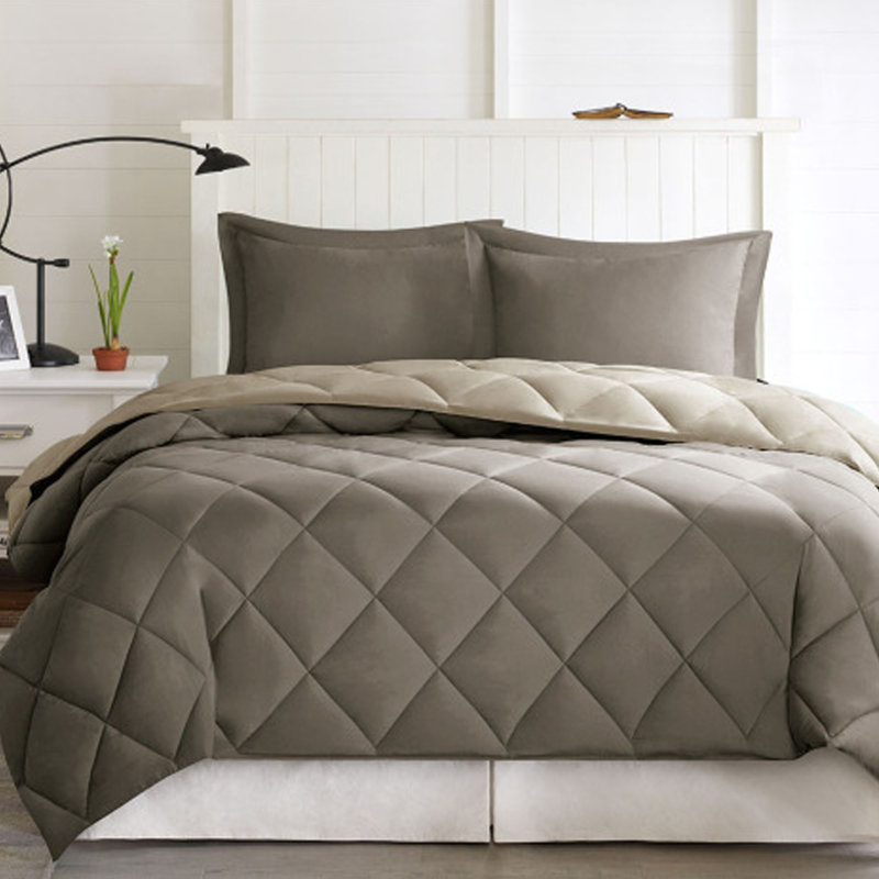 Diamond Quilting Reversible Down Alternative Comforter Set, Twin, Brown