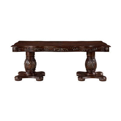 Table de salle à manger de style traditionnel avec rallonges en cerisier et pieds en or à double base piédestal