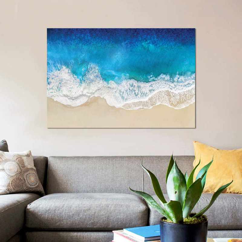 «Aqua Ocean Waves from Above», impression sur toile, H 26 po x l 40 po x P 1,5 po, Pas de tapis, Toile tendue