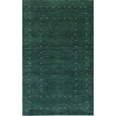 Green Hand-Knotted Wool Emerald Field Blossoms Geometric Modern Contemporary Carpet Rug