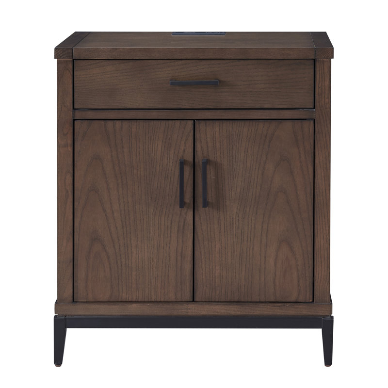 Hallsteinn Solid + Manufactured Wood Side Table, Matte Black/Dark Coffee Bean Brown
