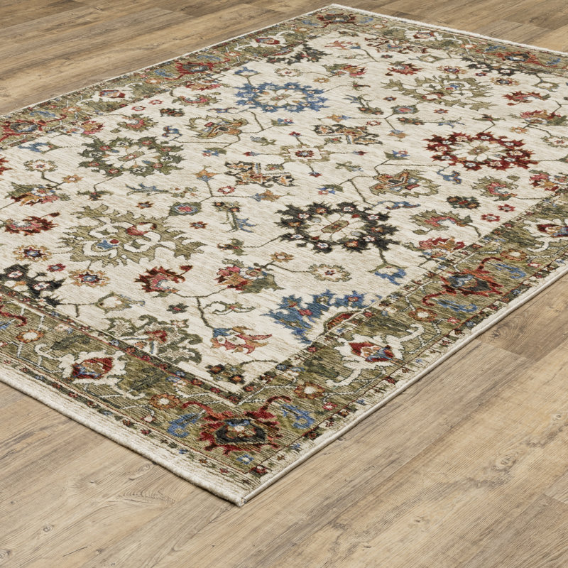 Tapis ivoire / vert Suhaan, Rectangle 9 pi 10 po x 12 pi 10 po