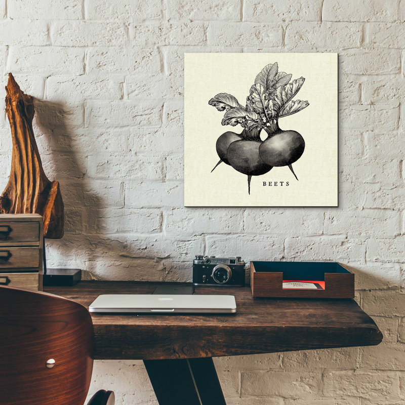 " Linen Vegetable BW Sketch Beets " by Studio Mousseau, 12" H x 12" W x 0.13" D