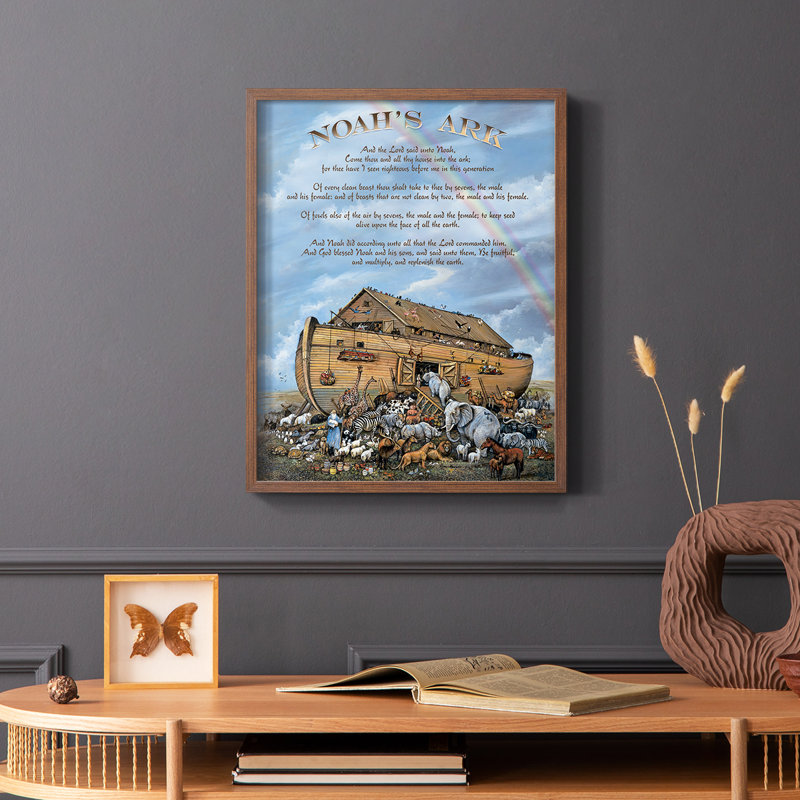 Noah's Ark Genesis Framed Print - Solid Wood, Brown Single Picture Framed, 28" H x 22" W