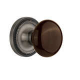 Brown Porcelain Interior Mortise Door Knob with Rope Rosette