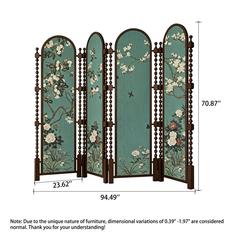Vintage Floral Print Solid Wood Canvas Room Divider, H 70,87 po x l 94,49 po x P 1,57 po