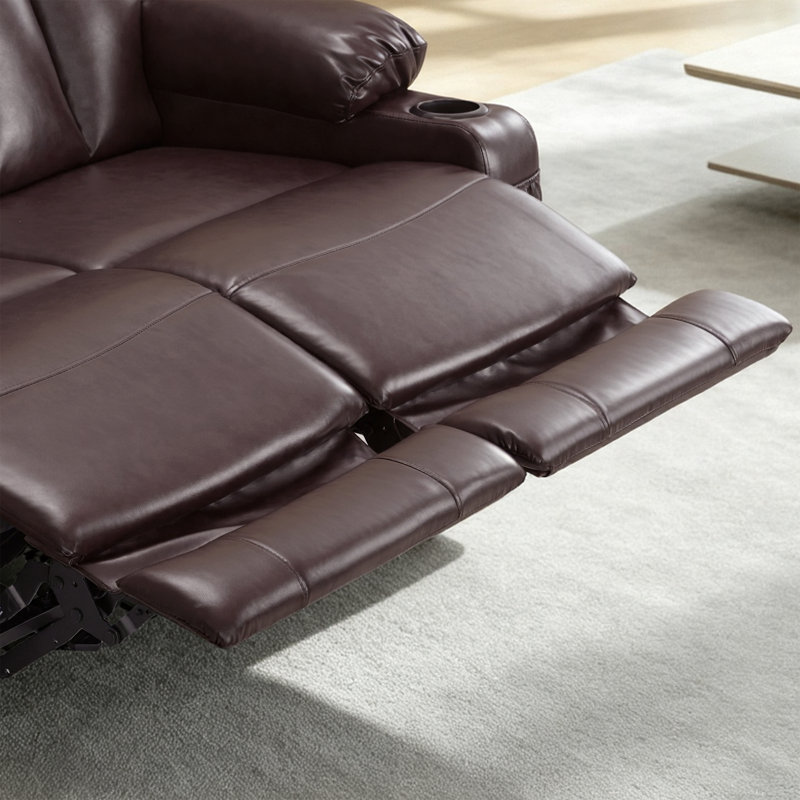 Causeuse électrique inclinable avec chaleur et massage, porte-gobelets et port de charge USB, similicuir, Marron foncé