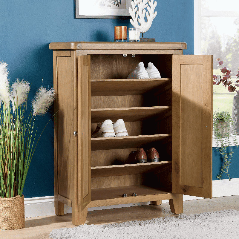 Gwenaelle Fully Assembled 12 Pair Solid Wood with Oak Veneer Shoe Storage Cabinet