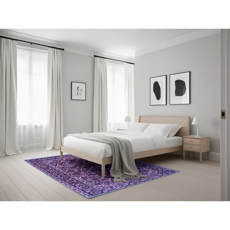 Tapis oriental en laine / polyester tissé à la machine en mauve, Rectangle 5 pi x 7 pi