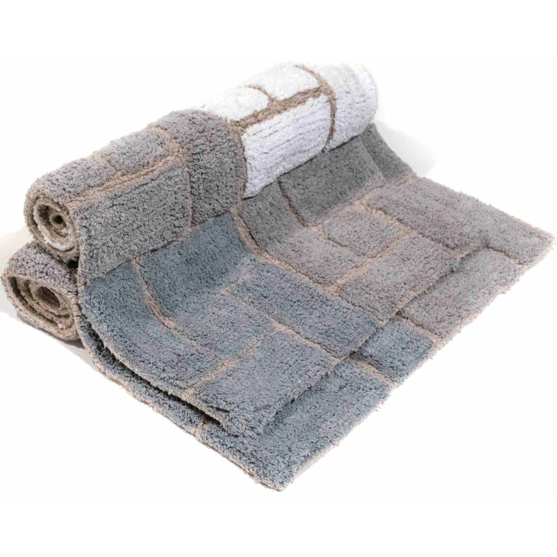 Berkeley Grey Cotton Blend Machine-Made Bath Rug Set