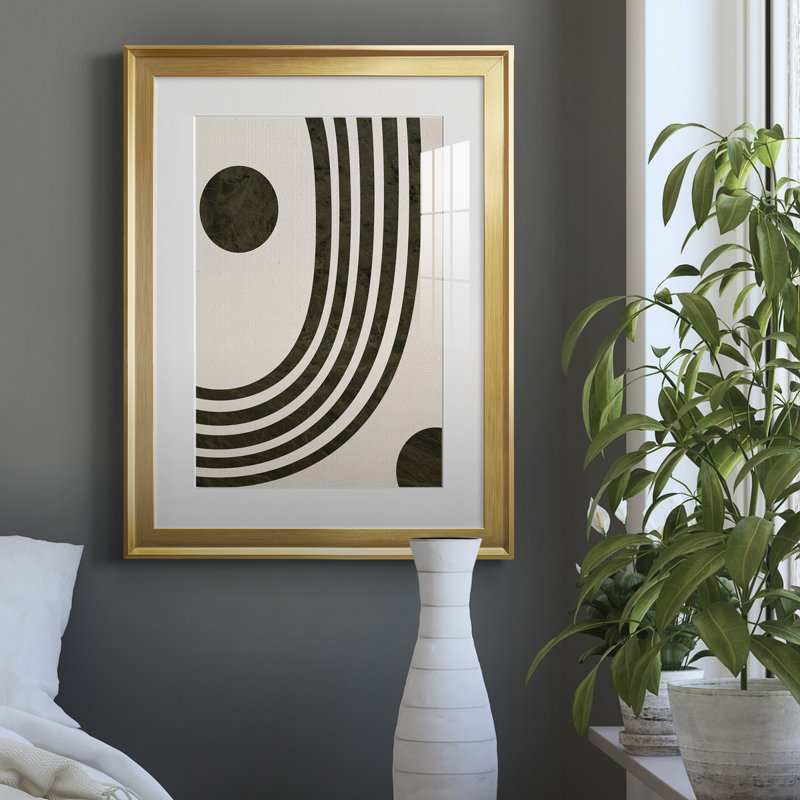 «Tubular Abstract I», reproduction encadrée de qualité supérieure, prête à être accrochée, Or