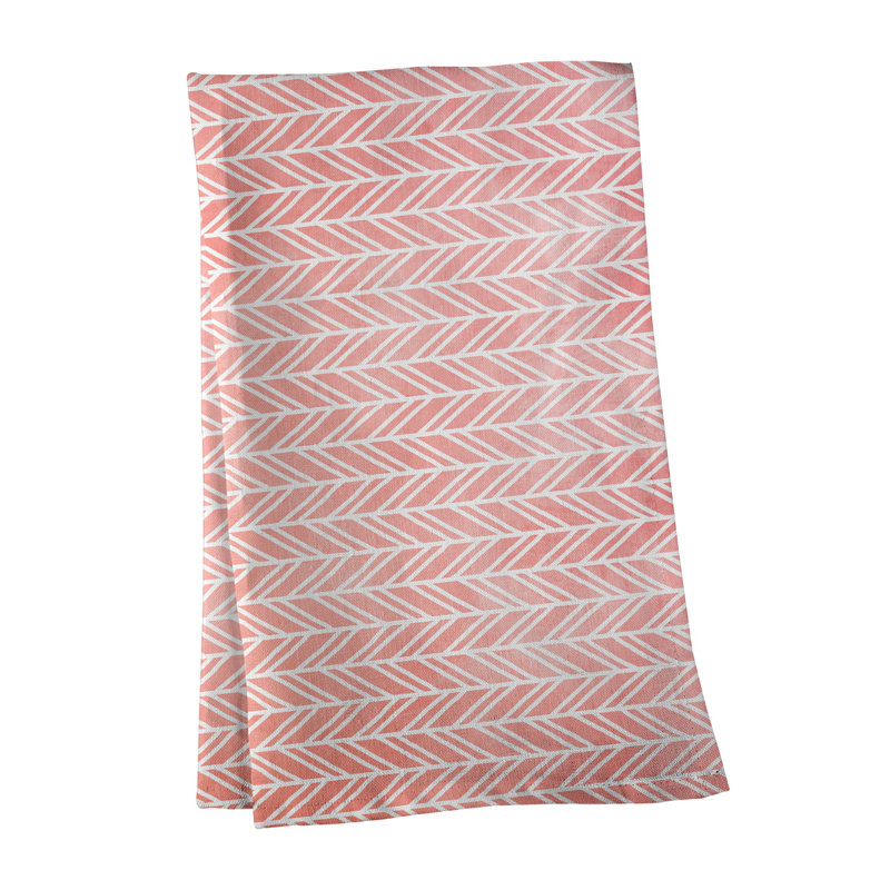 Serviette à thé à motif chevrons, Sergé de coton, Rouge