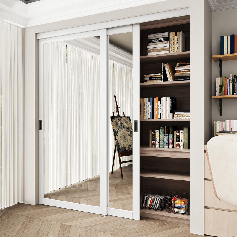 2 ensembles de portes coulissantes en miroir blanc apprêté 72 po x 96 po pour garde-manger et garde-robe avec quincaillerie complète