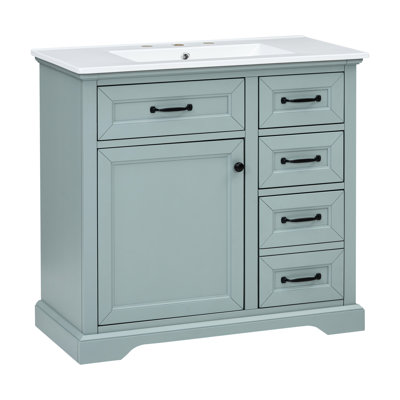 Meuble-lavabo de 36 po avec lavabo gris en céramique, 4 lavabos à porte souple, lavabo en céramique, porte