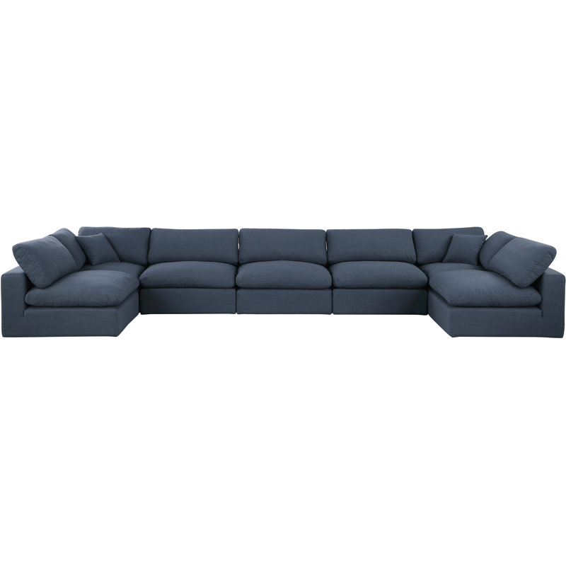Canapé modulaire 7 pièces 7 pièces, Tissu texturé en lin bleu marine