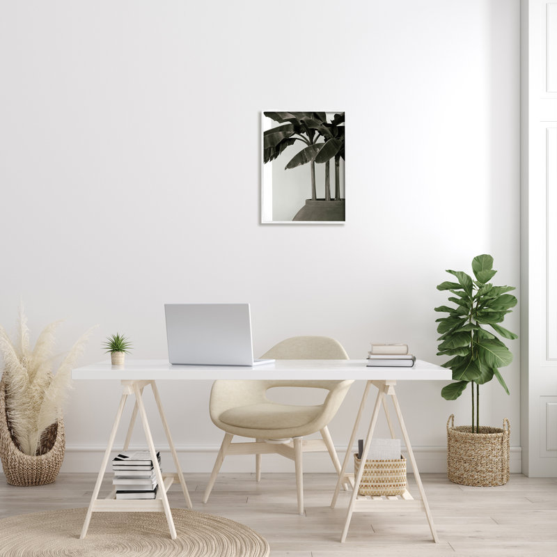 Art texturé sur toile encadré noir surdimensionné moderne avec palmiers monochromes modernes, H 20 po x l 16 po x P 1,5 po