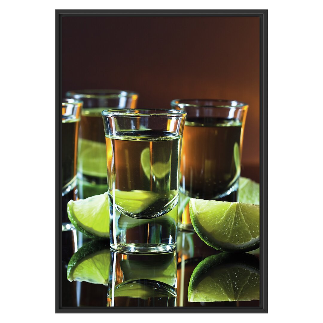 Gerahmtes Wandbild Tequila mit Limetten