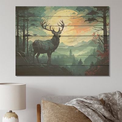 «Deer Sunset Landscape In Canada III» - impression d'un animal chevronné sur bois