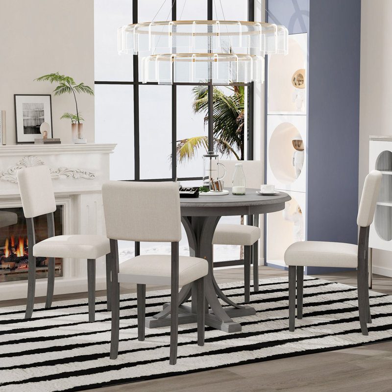 Ensemble de table de salle à manger 5 pièces avec pieds courbés et 4 chaises rembourrées pour la salle à manger