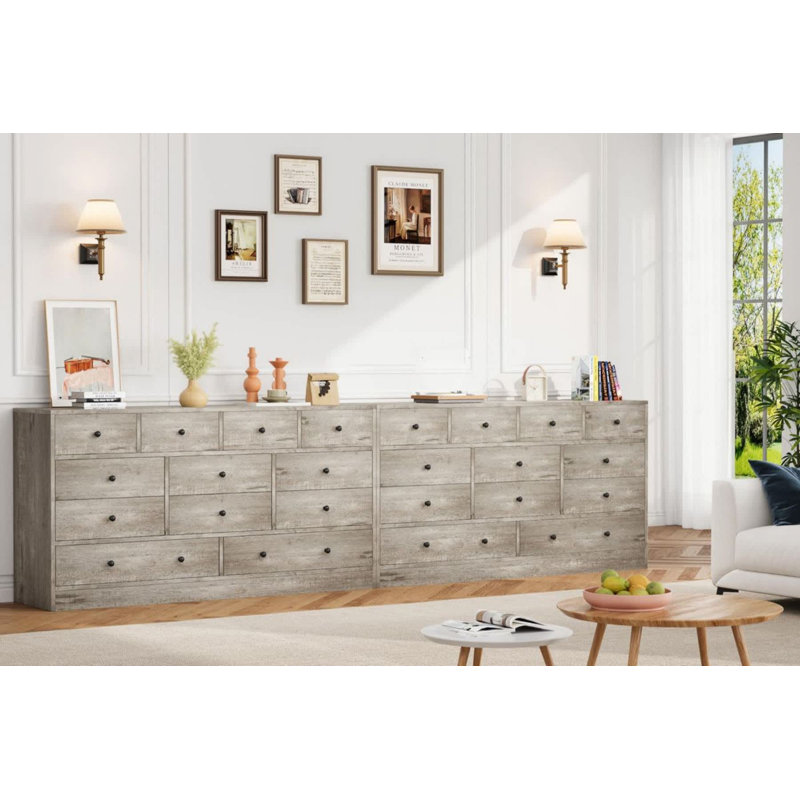 Commode 12 tiroirs moderne pour chambre à coucher Meuble télé 61 po avec station de charge Grande commode en bois pour placard de chambre de bébé