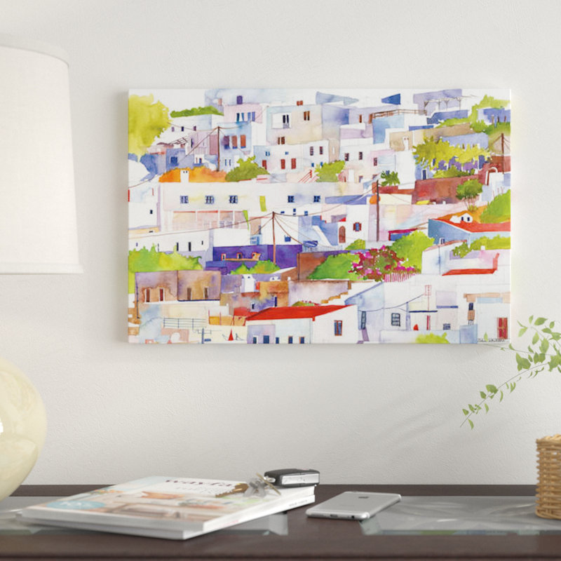 «Lindos» par Maja Wronska, impression sur toile, Papier avec cadre noir, Blanc, H 24 po x l 32 po x P 1 po