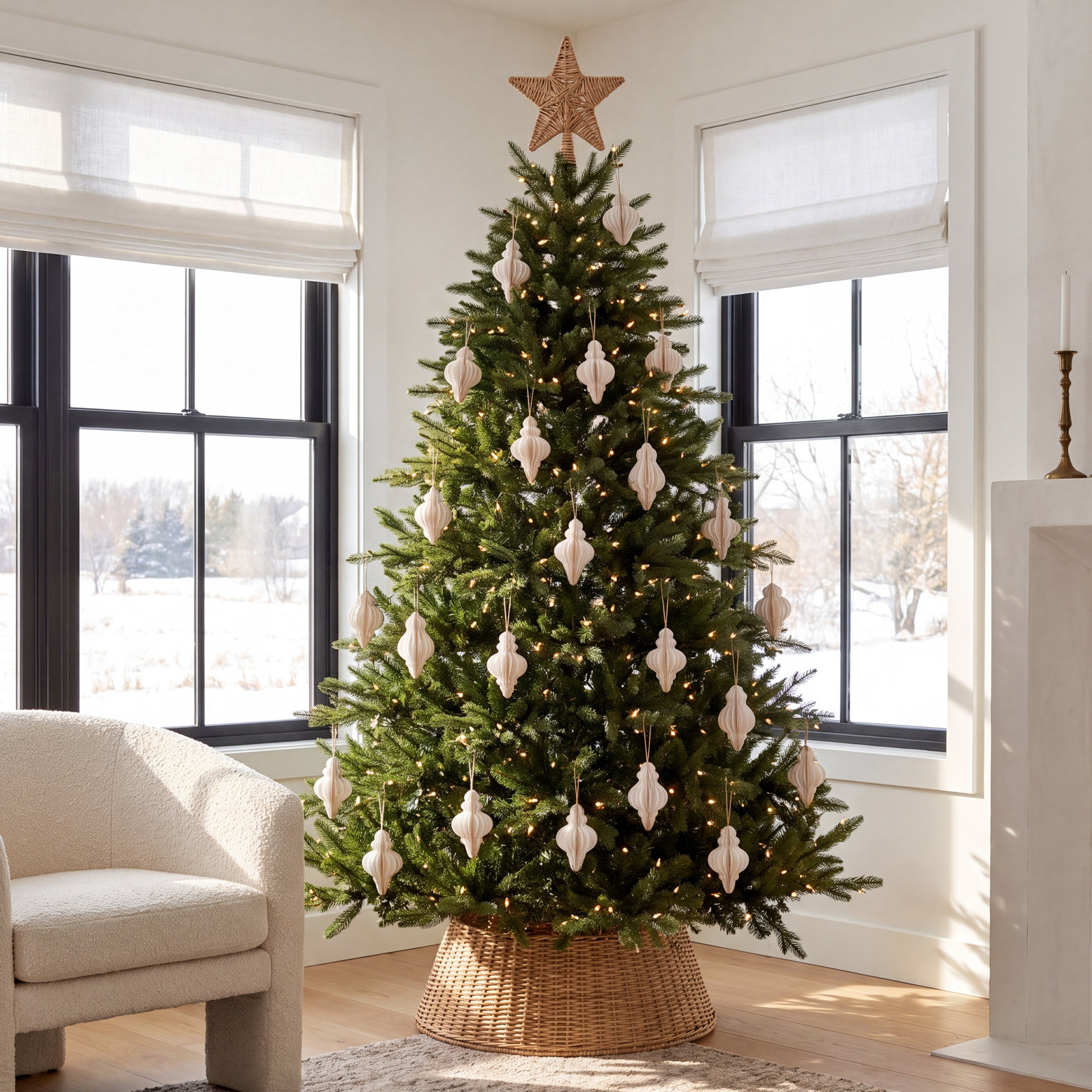 5" Holiday Ornament, White/Gold