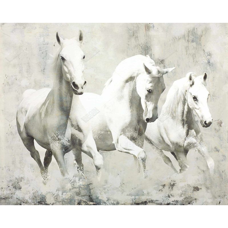 Trois chevaux blancs qui courent sur toile