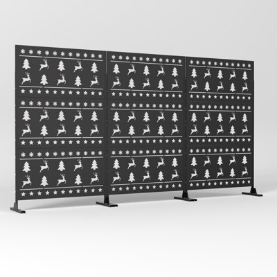 72" Modern Metal Privacy Screen With Christmas Style Pattern - Indoor/Outdoor Decorative Panel