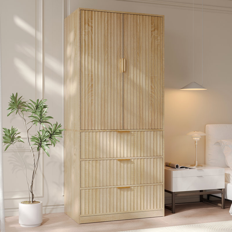 Armoire-penderie autoportante en bois avec miroir et 3 tiroirs l 70,9 po x l 29,9 po, Chêne