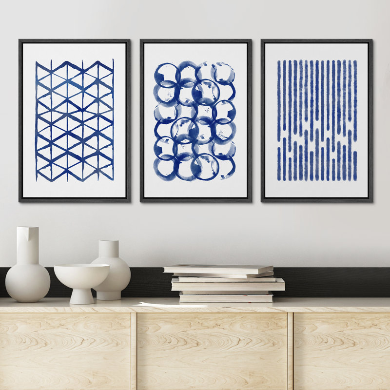 «Blue Blue», ensemble de 3 reproductions d'art sur toile, Noir, H 24 po x l 48 po x P 1,5 po