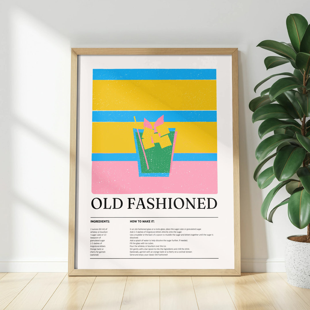 Old Fashioned Cocktail Recipe Wall Art, Retro Drink Print, Bar Decor, Matte Vertical Poster, Unframed, Kitchen Art, Cocktail Lover Gift