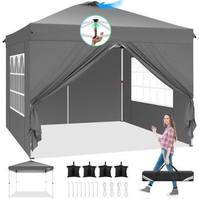 Tente à auvent escamotable 10 pi x 10 pi avec abri de jardin escamotable facile à installer à deux personnes avec 4 parois latérales amovibles, évent sur le dessus, 4 sacs de sable, sac de transport