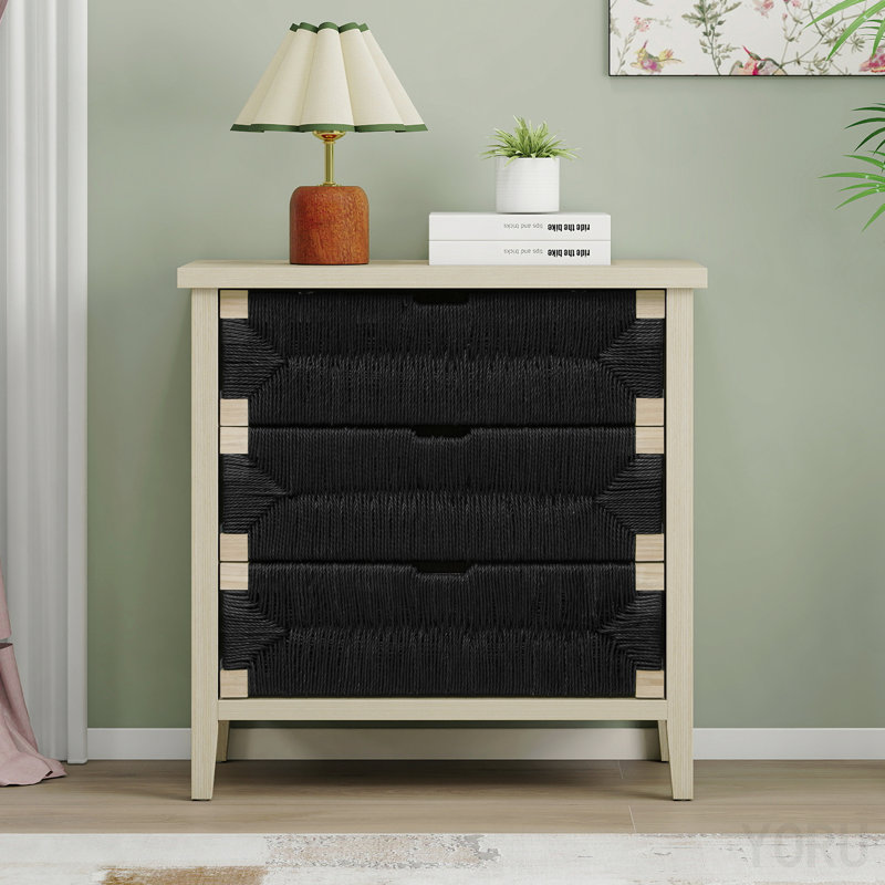 Buffet 3 tiroirs, tablettes réglables, tiroirs décoratifs en corde - standard
