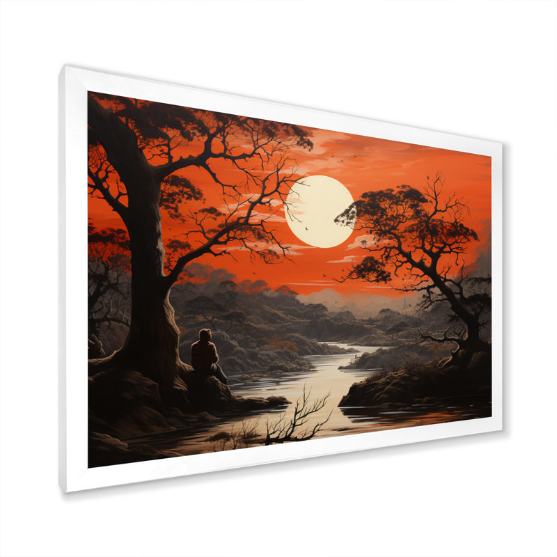 «Asian Art Samurais Solitude IV» - reproduction d'art, H 24 po x l 32 po x P 1 po, Cadre photo blanc