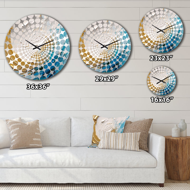 Horloge murale spirales abstraites or et turquoise, Médium
