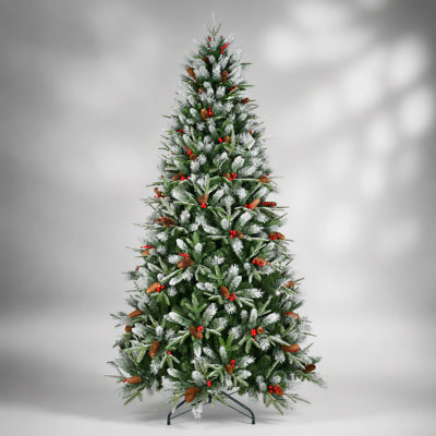Festive Artificial Holiday Tree with Snow Dusted Branches and Red Berries for Easy Seasonal Decoration Setup