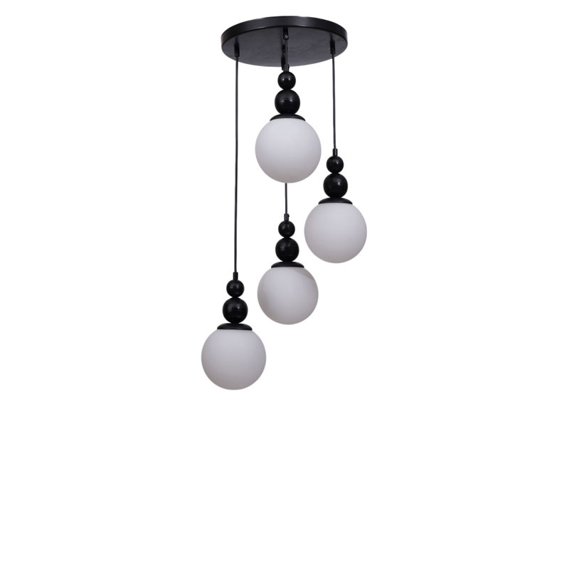 Lustre, Blanc/Noir, 4 étages, Quatre lumières
