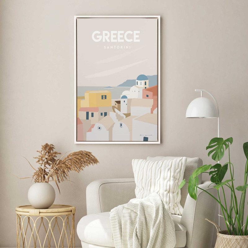 «Santorini Serenity», reproduction sur toile, Cadre flottant blanc opaque, H 18,75 po x l 12,75 po x P 1,75 po