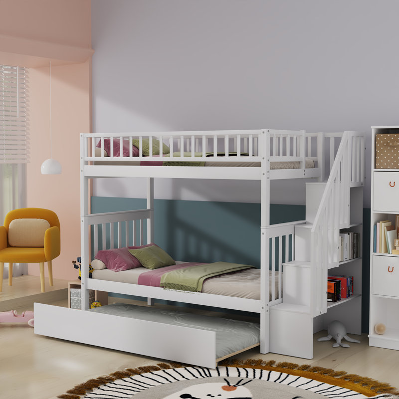 Lit superposé standard avec gigogne Gurchetan par Harriet Bee, Blanc, Simple sur double