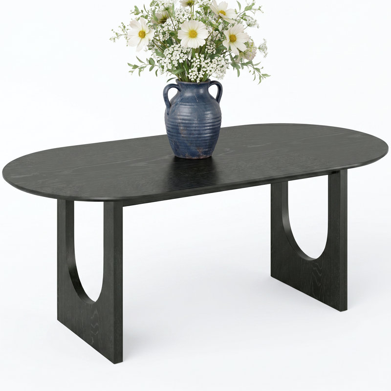 79" Soild Wood Dining Table Oval Kitchen Tables, Black