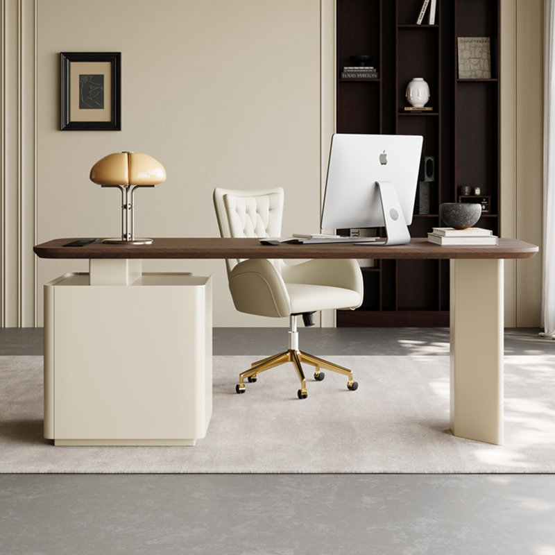 Bureau rectangulaire en bois manufacturé blanc et brun noisette, Orienté à droite, H 29,53 po x l 78,74 po x P 27,56 po