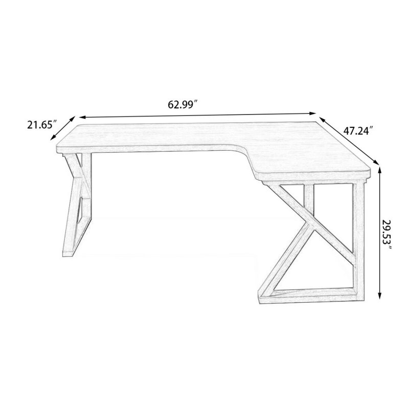 Bureau en bois massif en L Burlywood, 29.53" H x 62.99" W x 47.24" D, Retour à droite