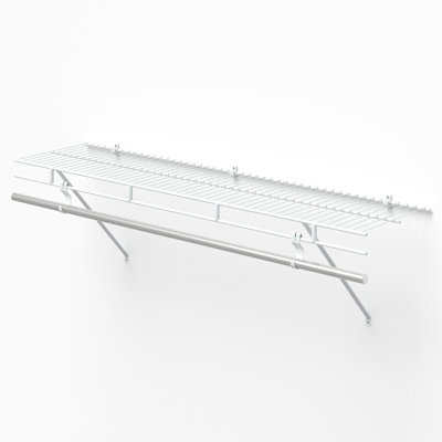 4 ft x 12 inch Closet Shelves Wall Mounted with Hanging Rod for Laundry Room, White