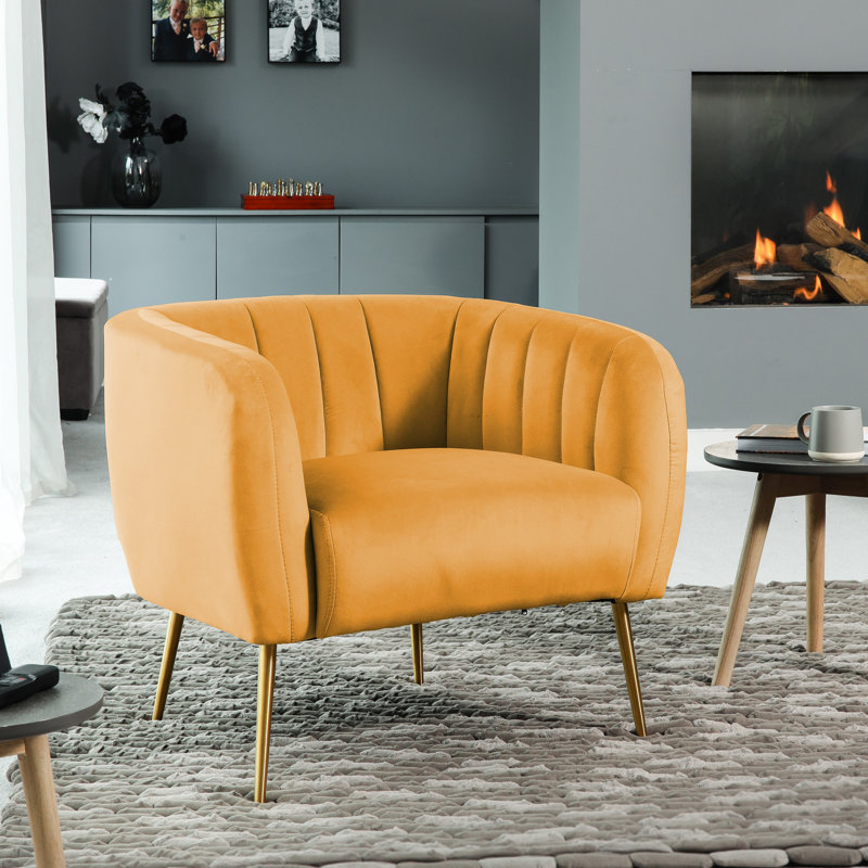 Aylin Velvet Barrel Chair, Yellow