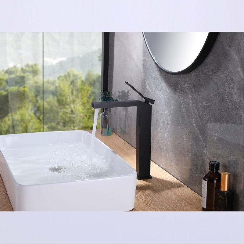 Single Handle Vessel Sink Faucet, Without Drain, Matt Black